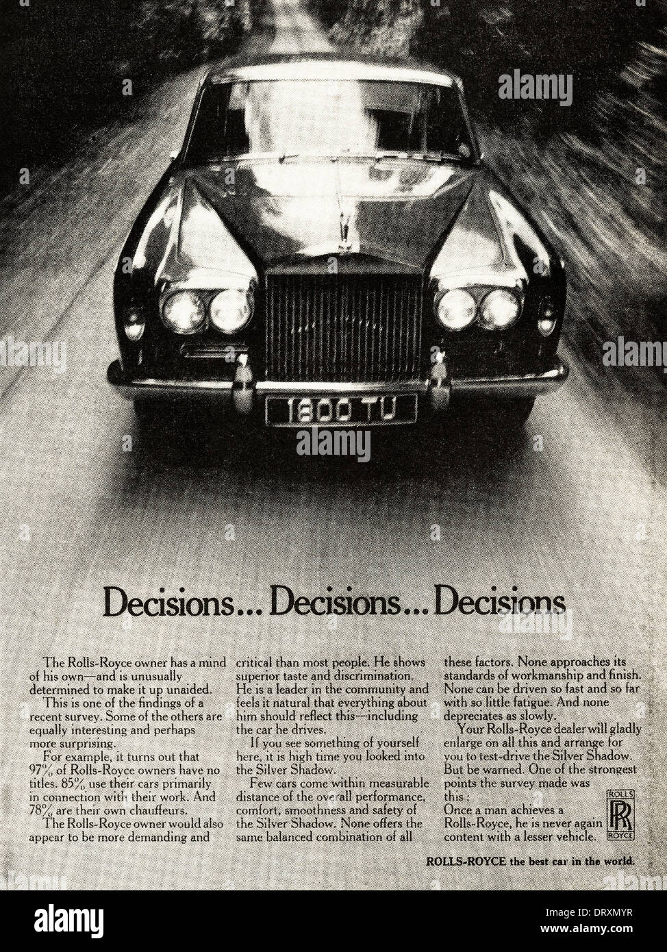 1960s magazine advertisement advertising ROLLS-ROYCE cars, advert circa  1968 Stock Photo - Alamy