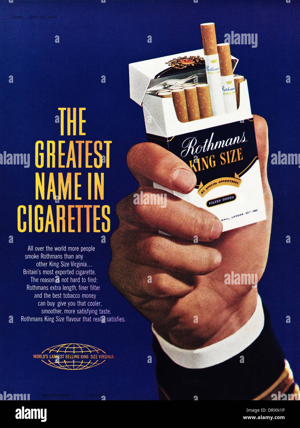 1960s magazine advertisement advertising ROTHMANS KING SIZE cigarettes, advert circa 1968 Stock Photo