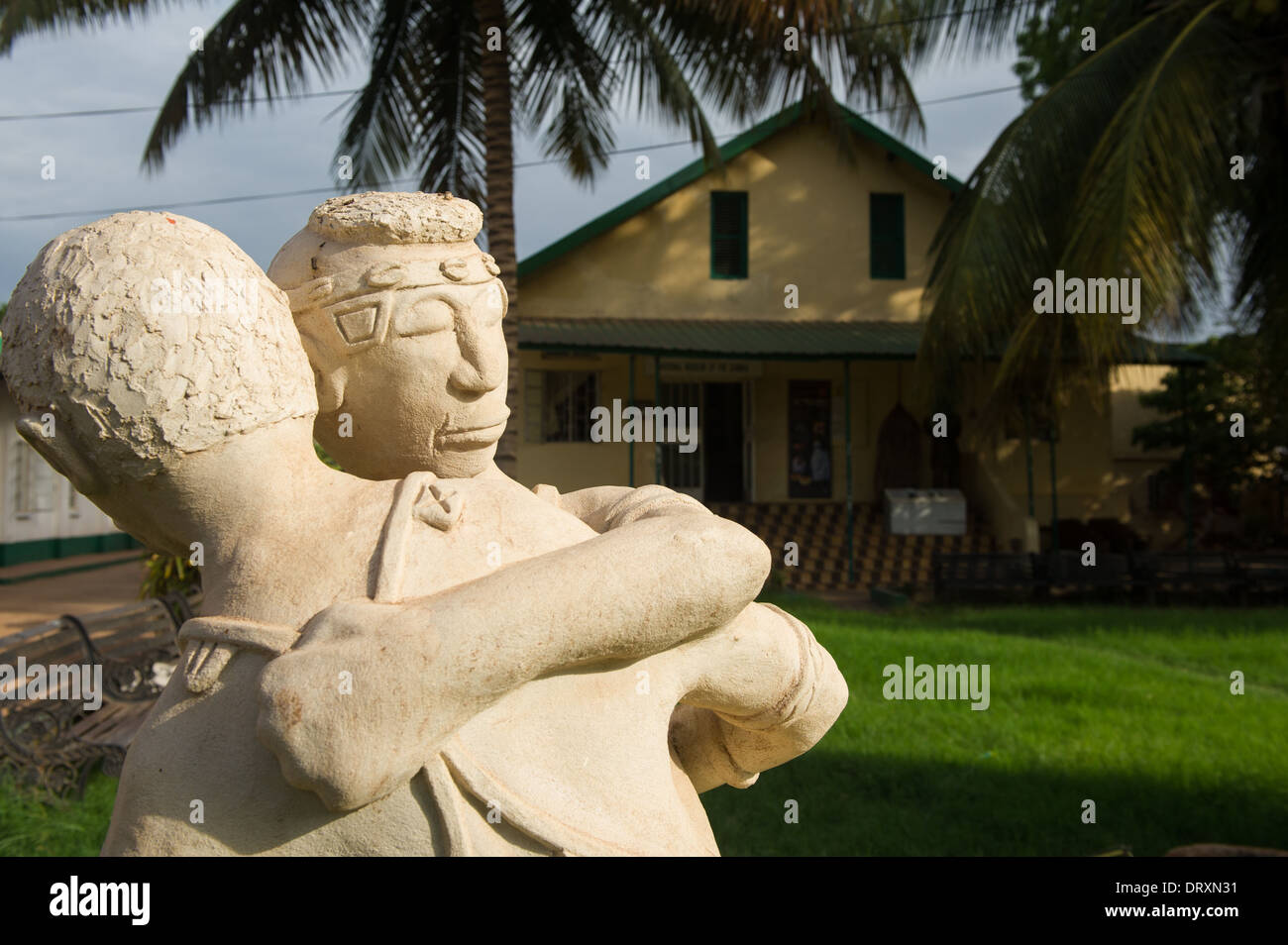 Statue of wrestlers outside the National Museum of the Gambia, Banjul, the Gambia Stock Photo