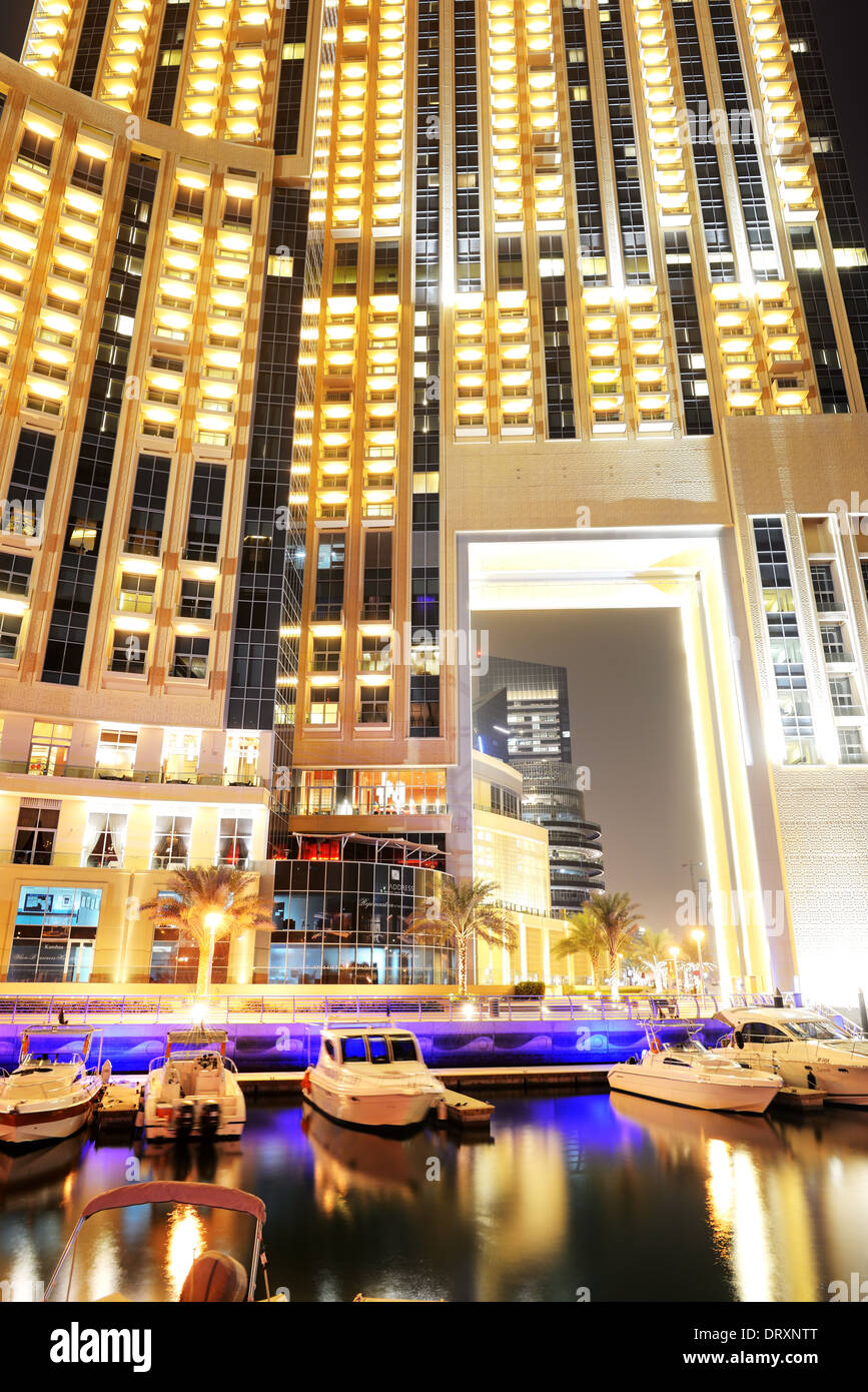 The night illumination of Dubai Marina Stock Photo
