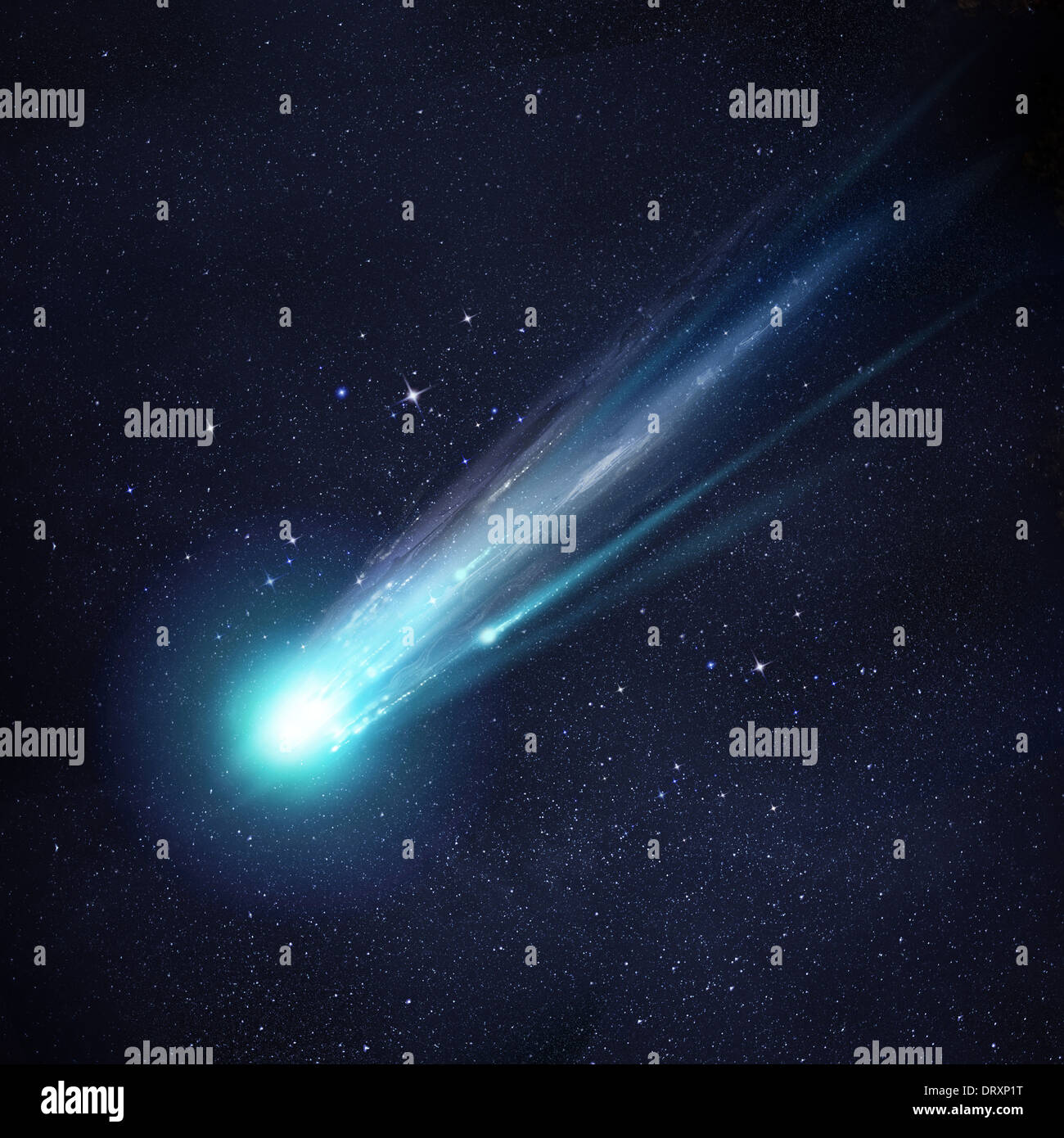 A large and bright Comet breaking up as it gets close to the Sun. Illustration Stock Photo