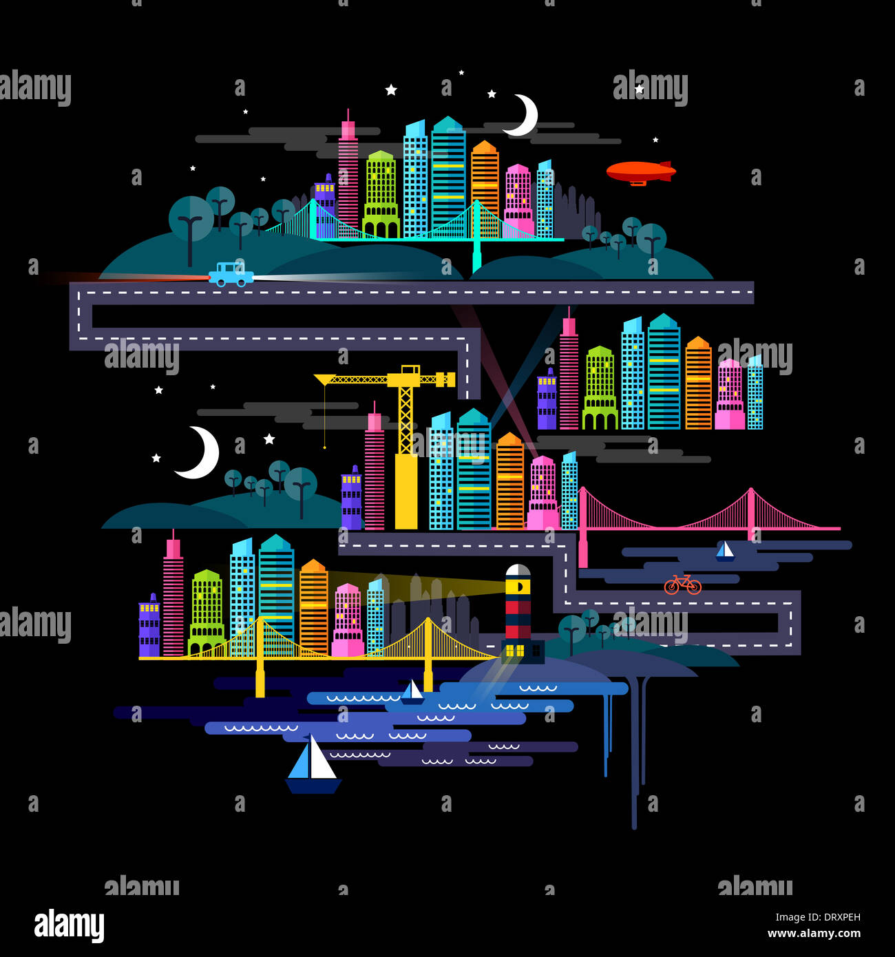 Urban City at Night - Vector illustration Stock Photo - Alamy