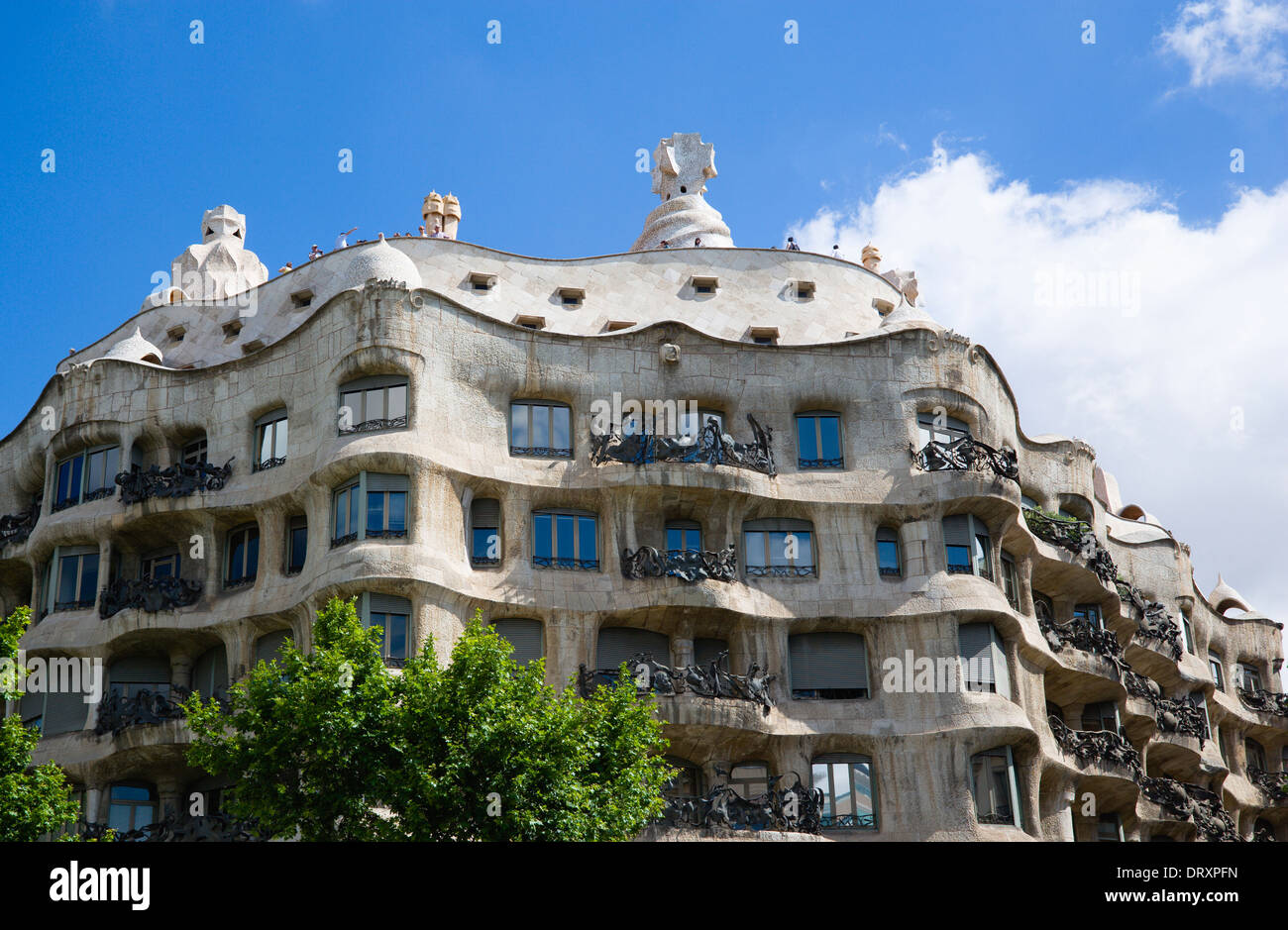 Spain, Catalonia, Barcelona, Facade of Casa Mila apartment building