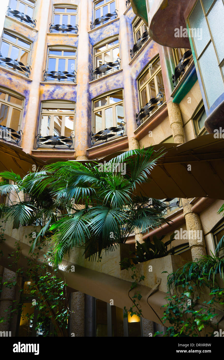 Spain, Catalonia, Barcelona, Detail of central courtyard of Casa Mila