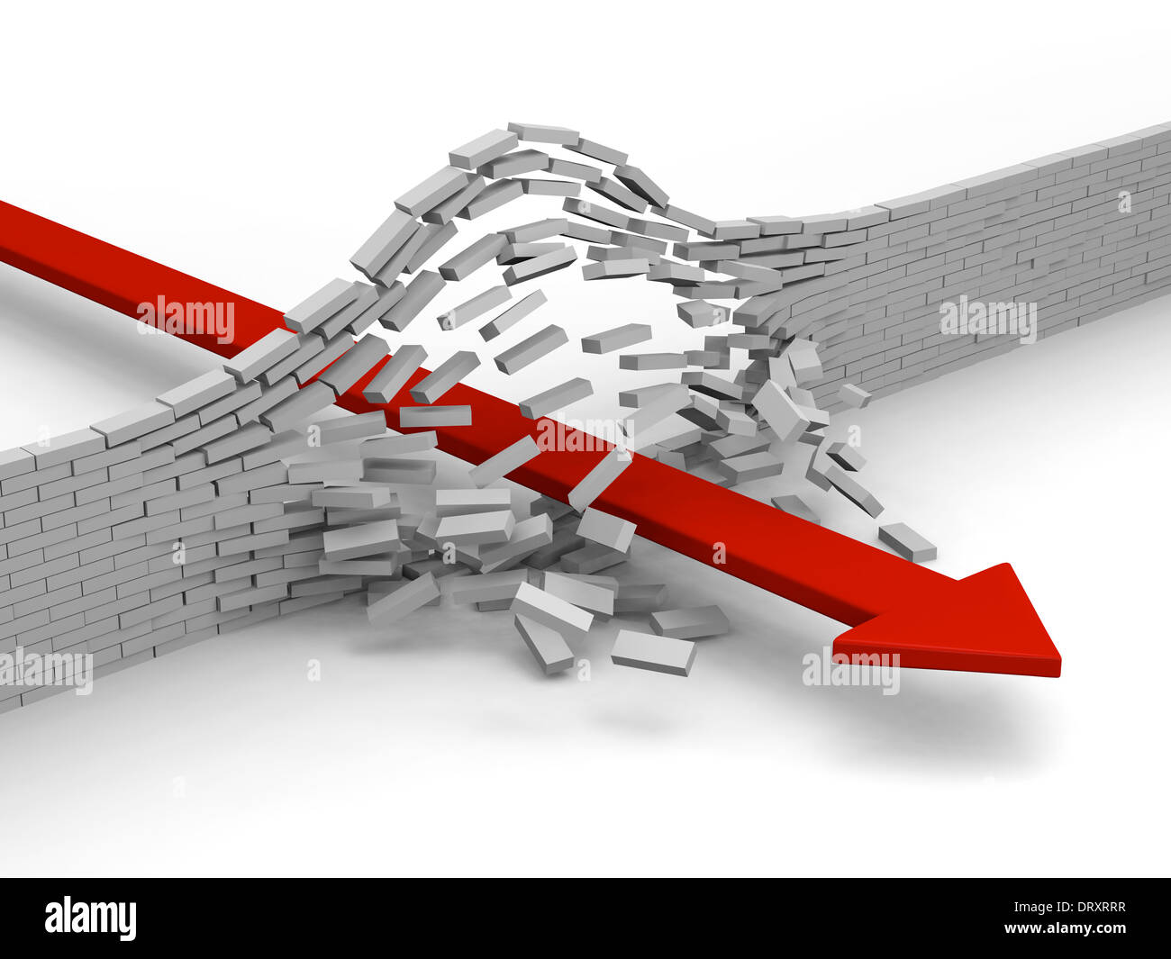 Red arrow breaking through brick wall, concept of success, breakthrough,  achievement Stock Photo - Alamy