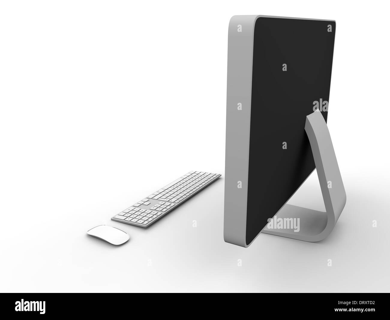 Back view of modern desktop computer with wireless keyboard and mouse ...