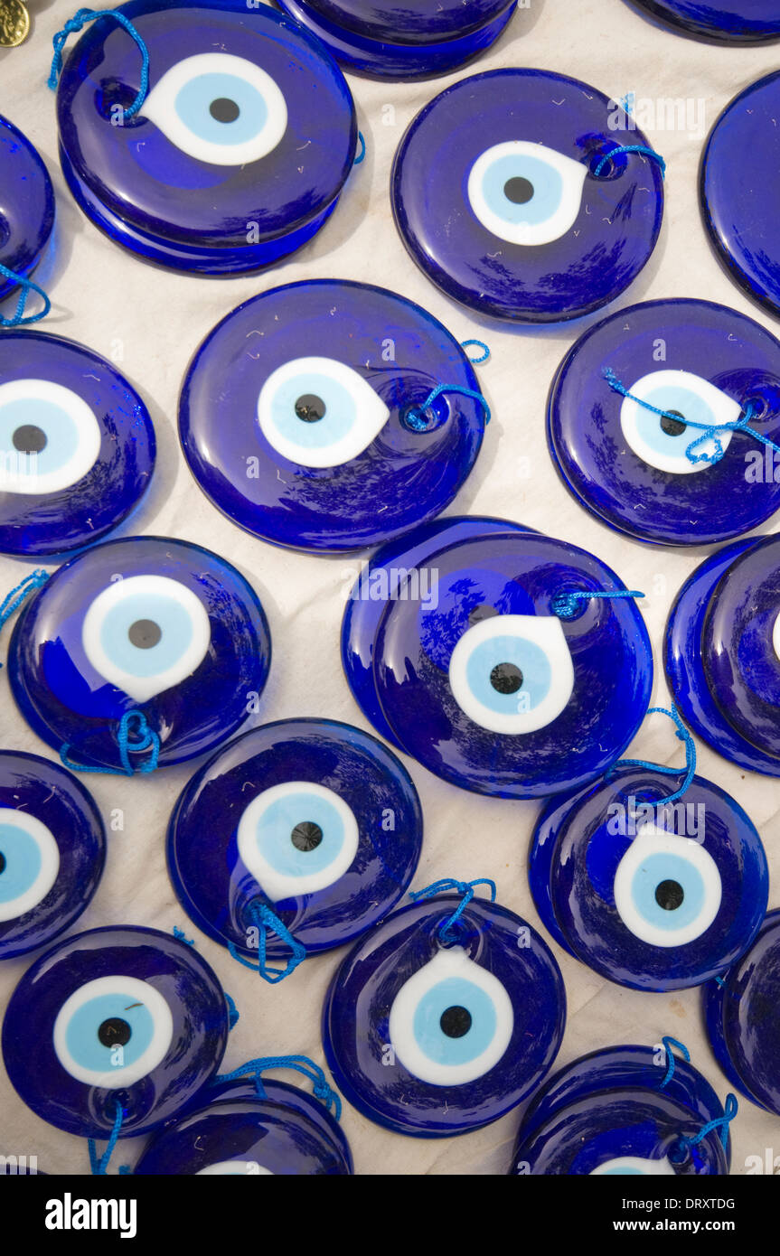 ASIA, Turkey, Western Mediterranean, Perge, collection of evil eyes on market stall Stock Photo
