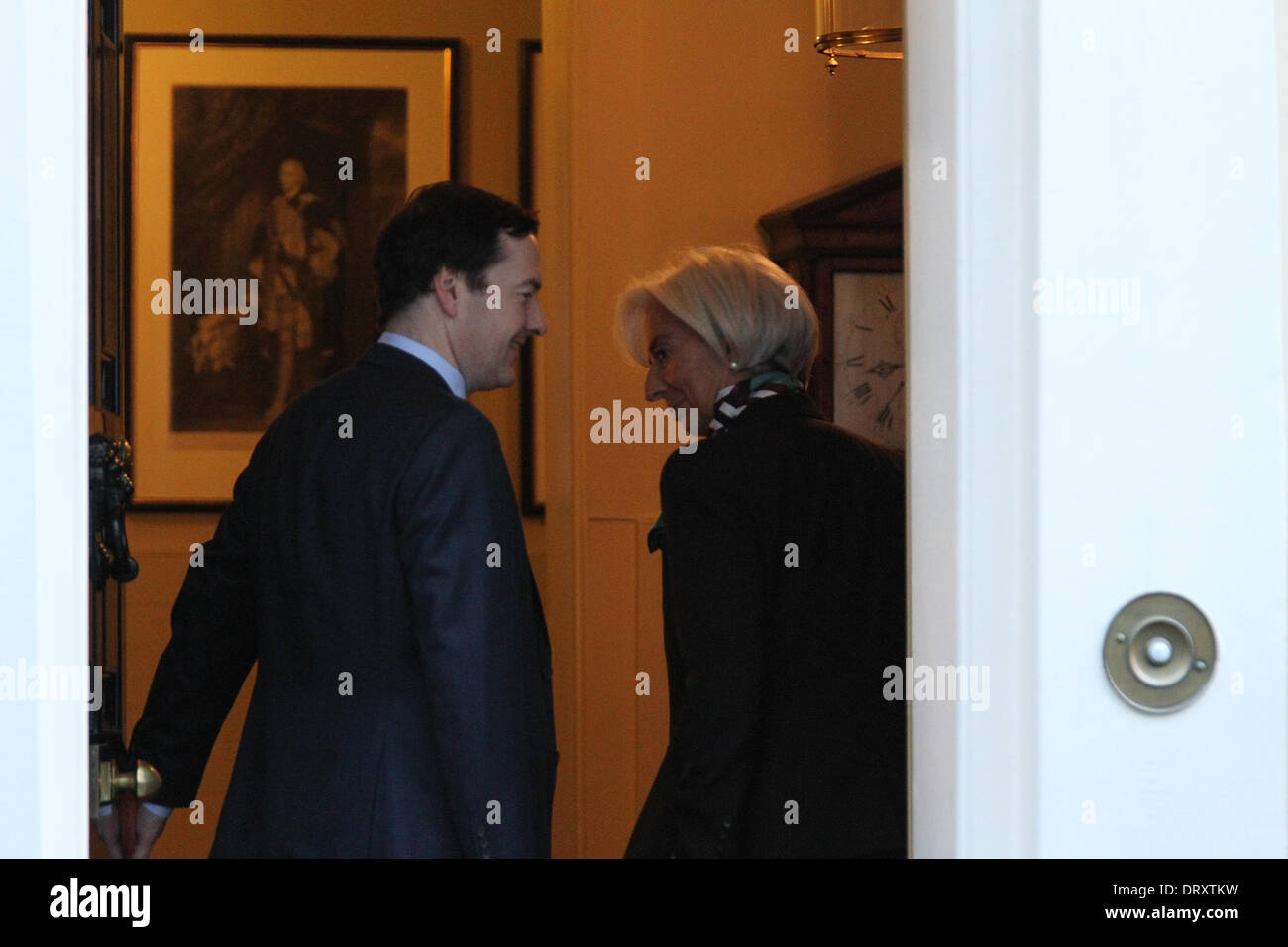 London, UK, 4th February 2014. Chancellor George Osborne meets the Head of the IMF, Christine Lagarde seen at Downing Street, We Stock Photo