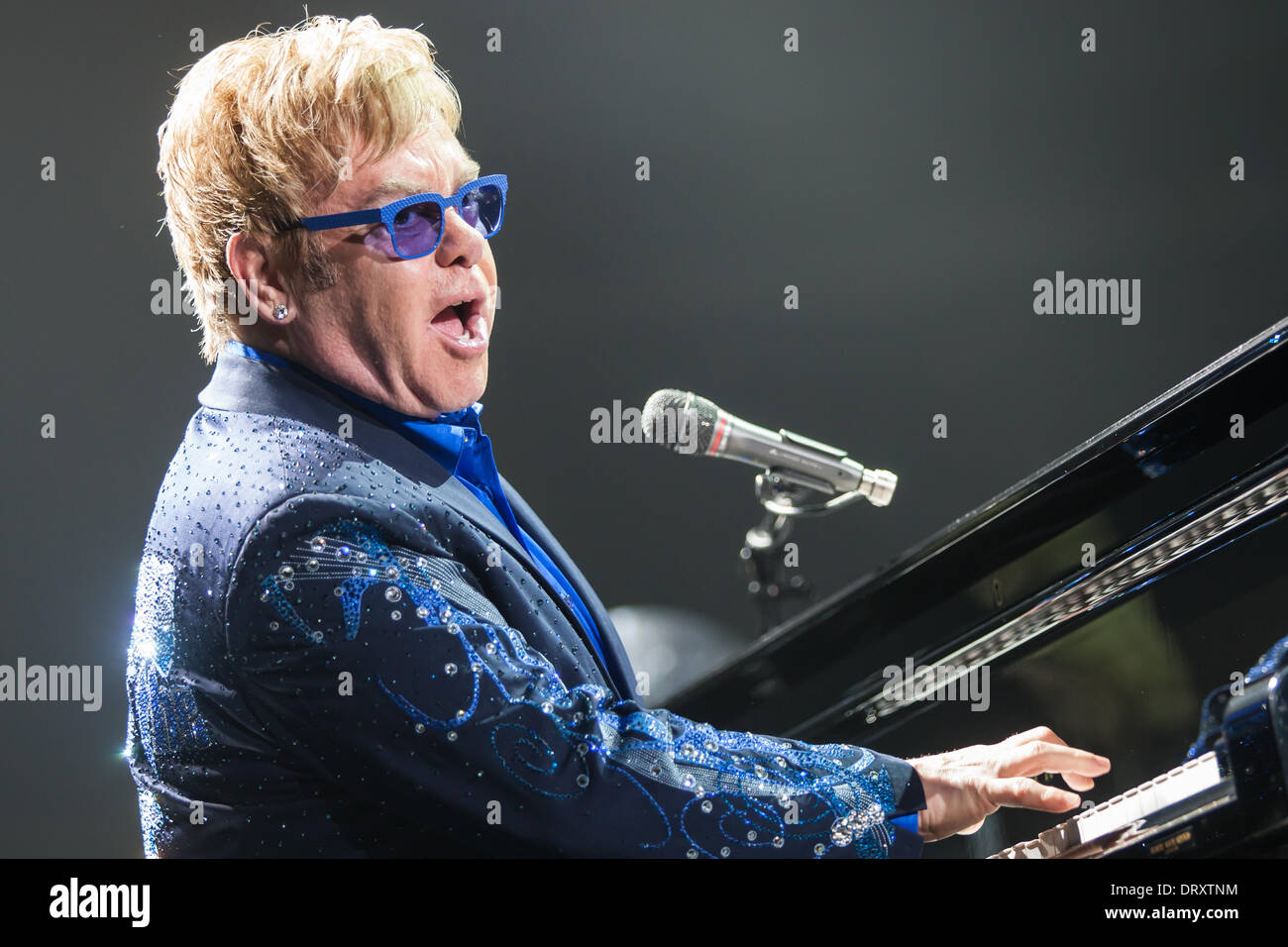 London Ontario, Canada. February 3, 2014. Sir Elton John performs in concert at Budweiser Gardens.  It was his first Canadian performance of his 2014 World Tour. His last performance in London was in 2006 at the same venue. Credit:  Mark Spowart/Alamy Live News Stock Photo