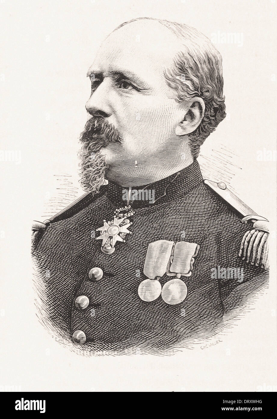 Portrait of Colonel Denfert - French engraving XIX th century Stock Photo