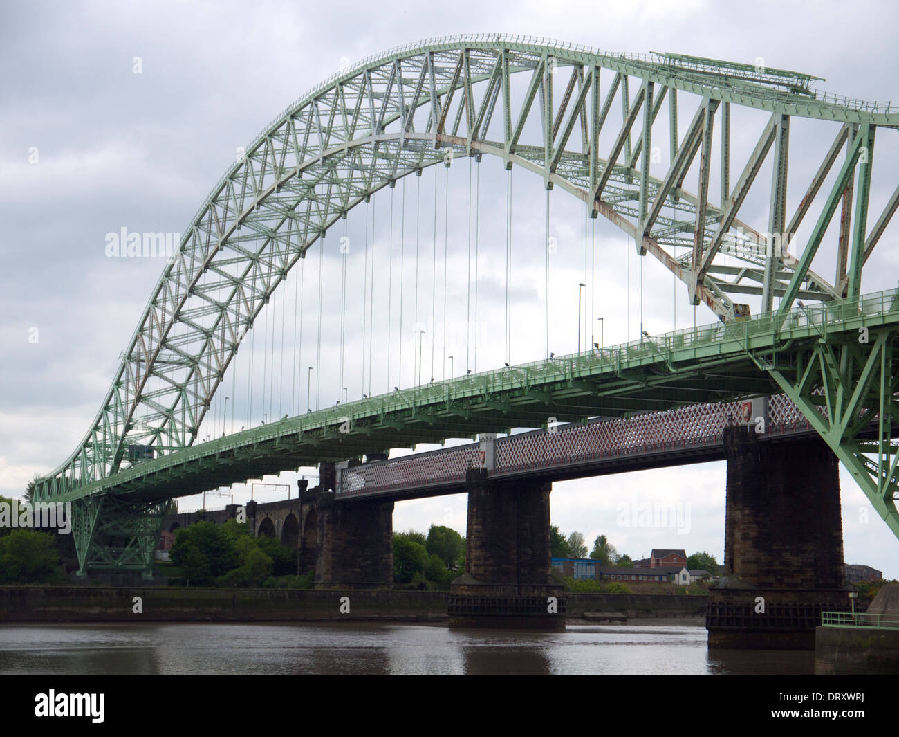 Runcorn and Widnes road and railway bridges Stock Photo