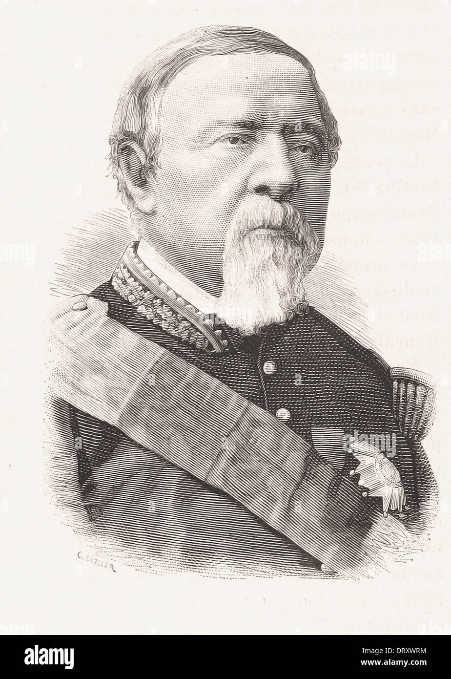 Portrait of Général Ladmirault - French engraving XIX th century Stock Photo