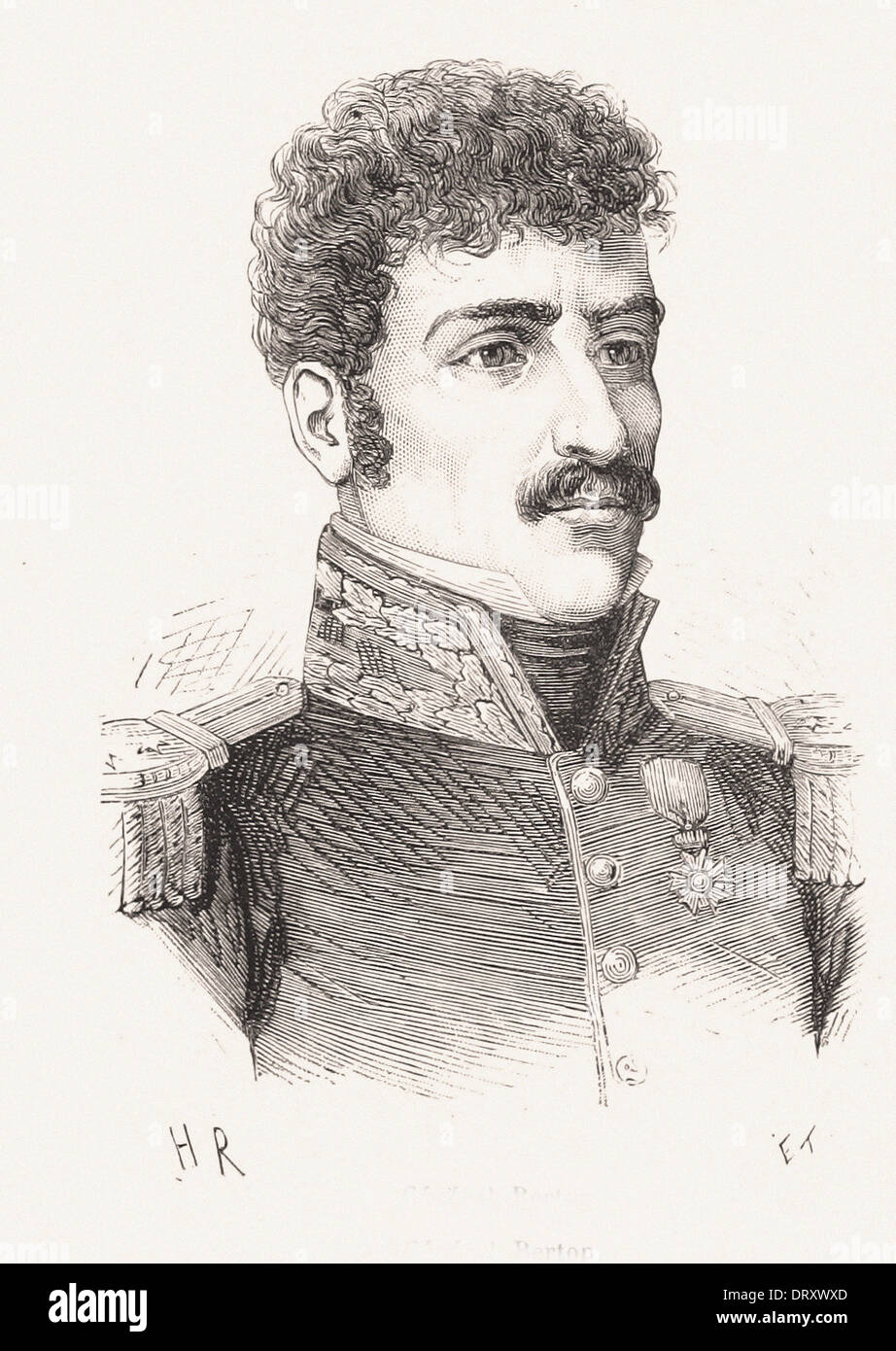 Portrait of Général Berton - French engraving XIX th century Stock Photo