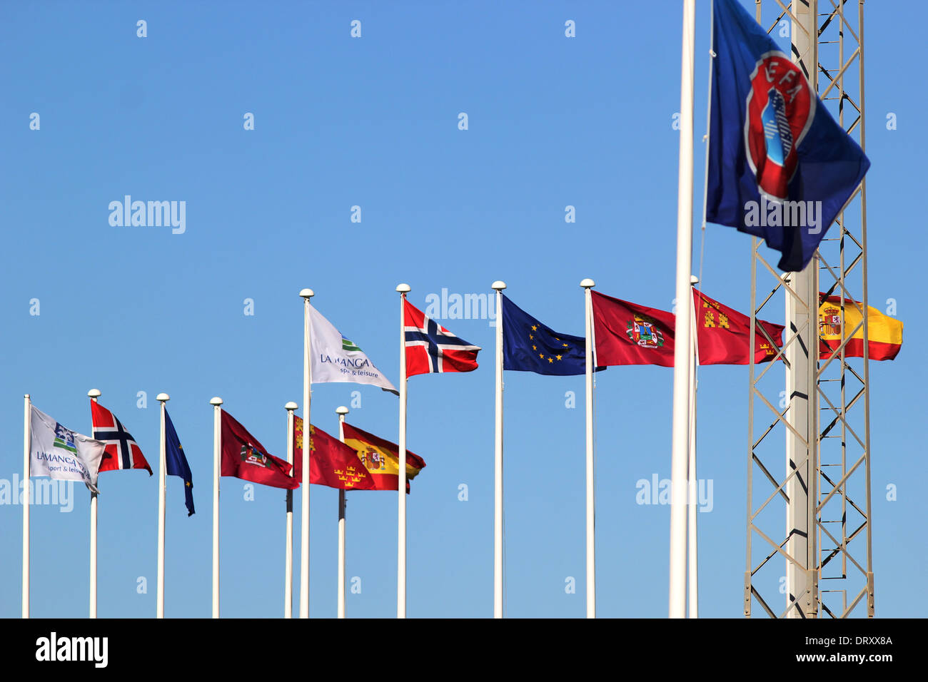 Flags of nations for football at La Manga Club Stock Photo