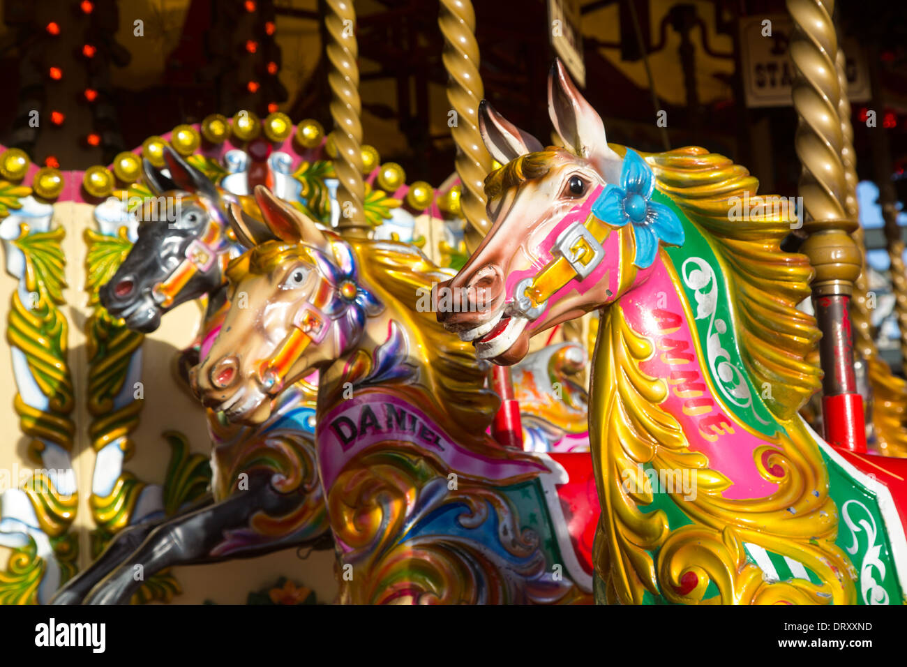 Carousel Horses, Southbank Christmas Fair, December 2013 Stock Photo