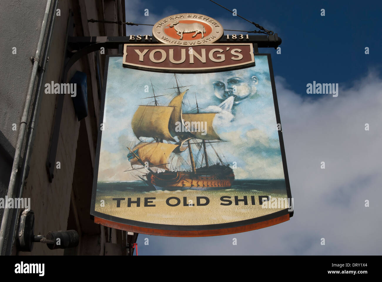 pub sign for the old ship, richmond upon thames, surrey, england Stock Photo