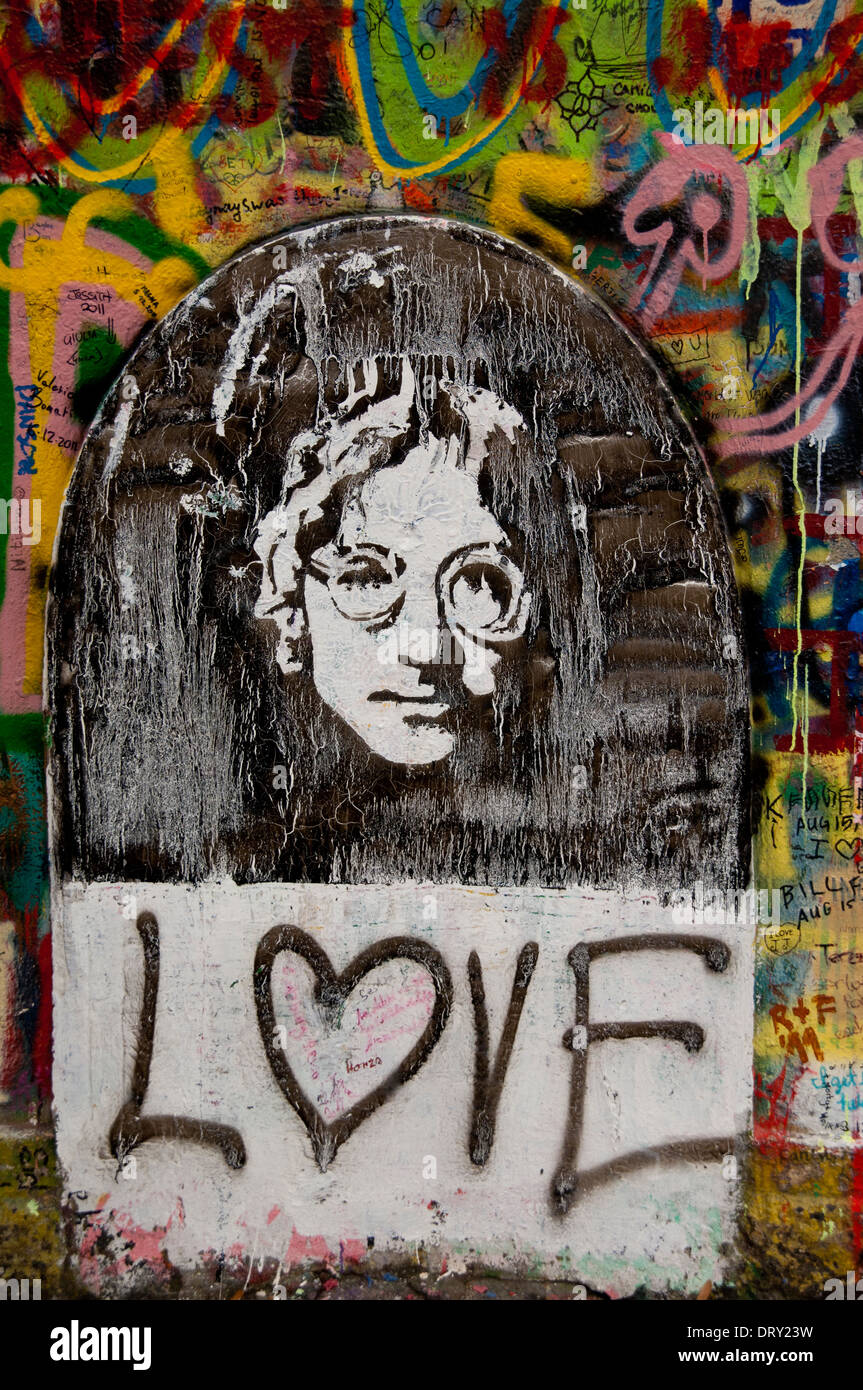 graffiti on Lennon wall Prague Stock Photo