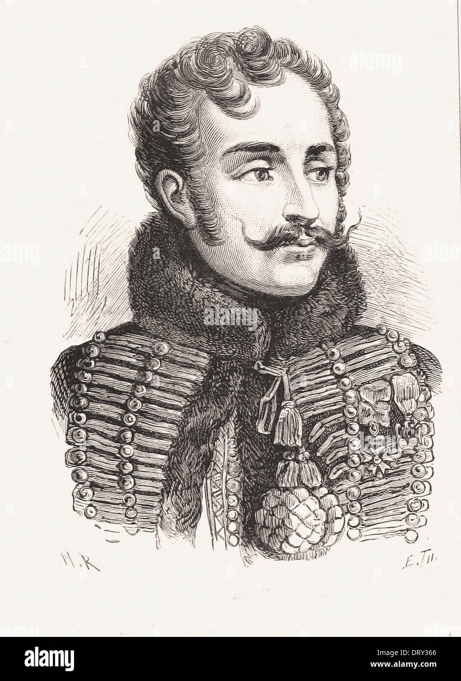 Portrait of Lasalle - French engraving XIX th century Stock Photo