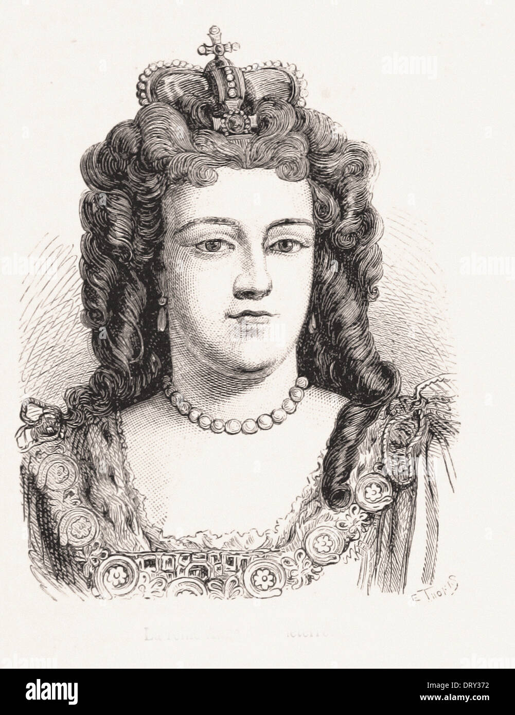 Portrait of Ann Queen of England - French engraving XIX th century Stock Photo