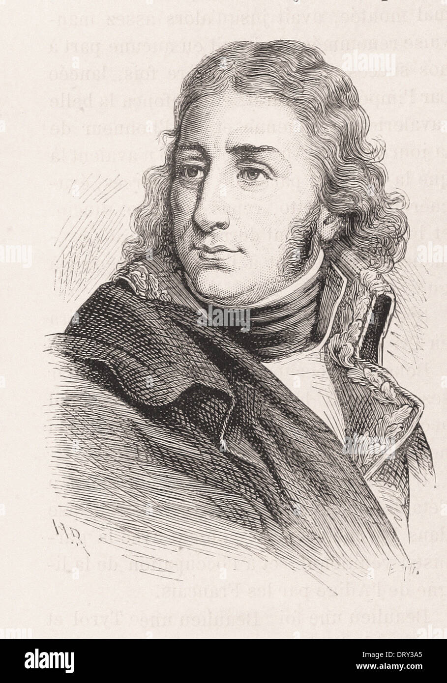 Portrait of Agereau - French engraving XIX th century Stock Photo