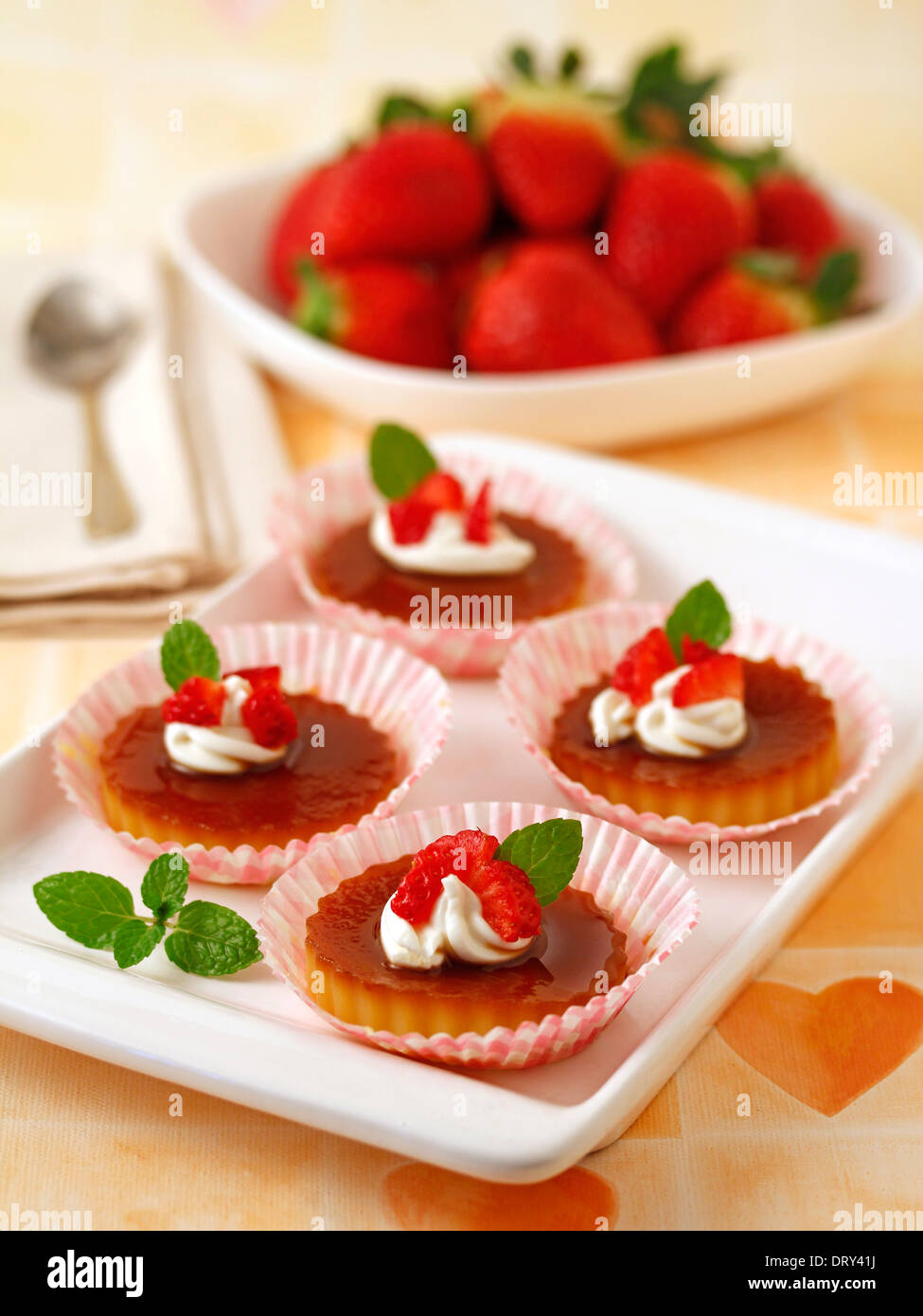 "Tocino de cielo" with strawberries. Typical Spanish dessert. Recipe ...