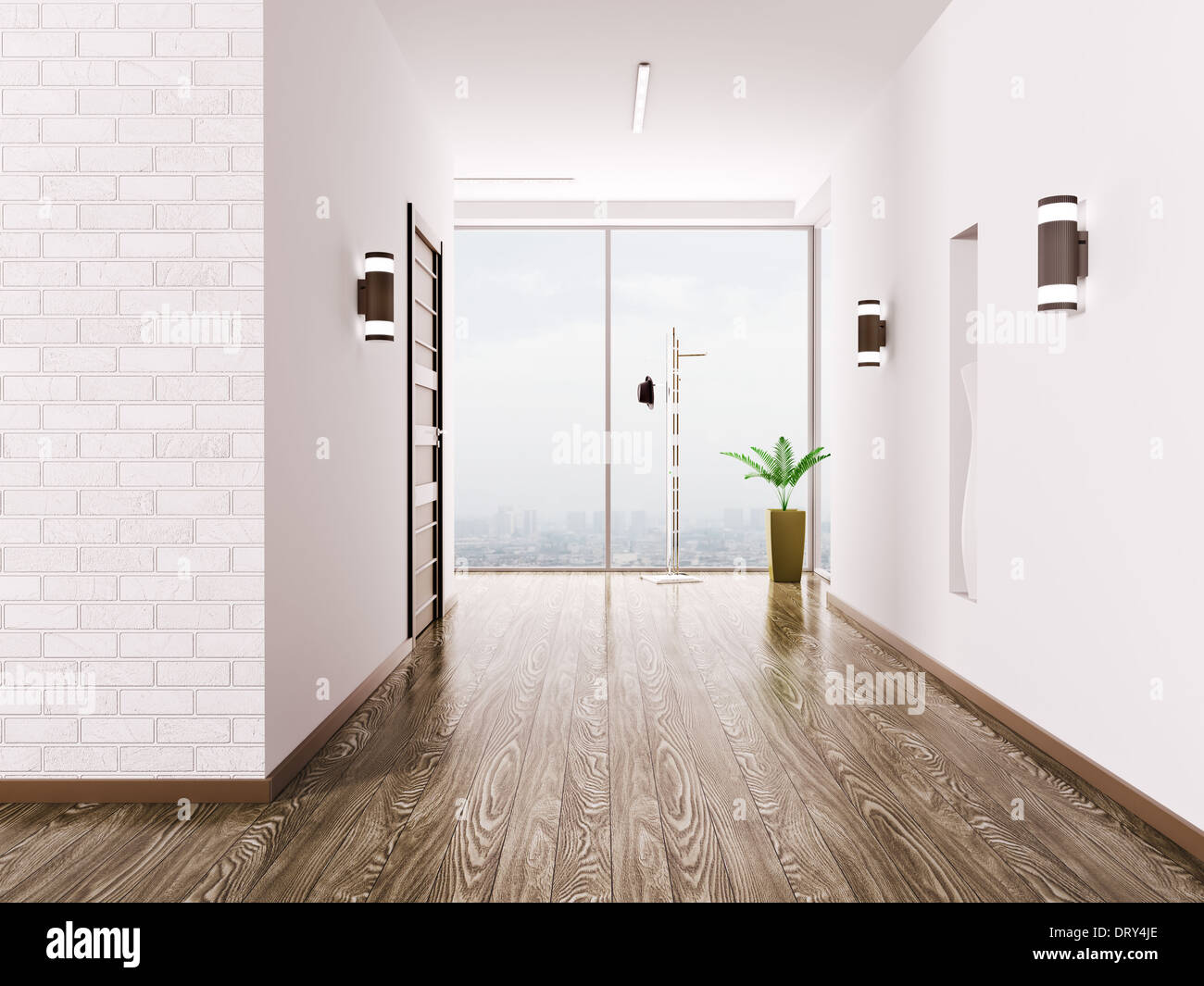 Interior of modern entrance hall 3d render Stock Photo - Alamy