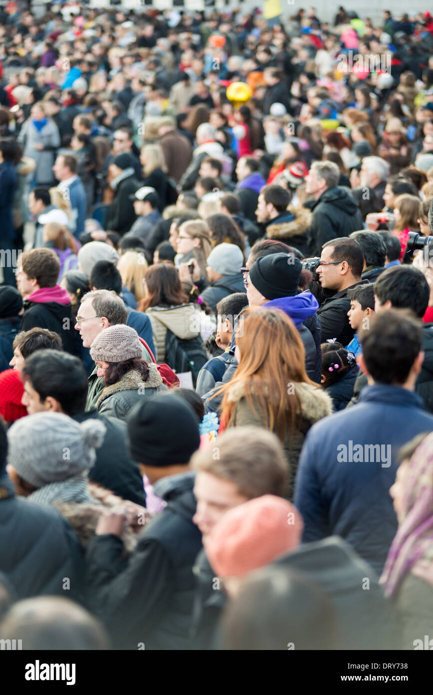 Crowd of people on Trafalgar Square,London,England Stock Photo