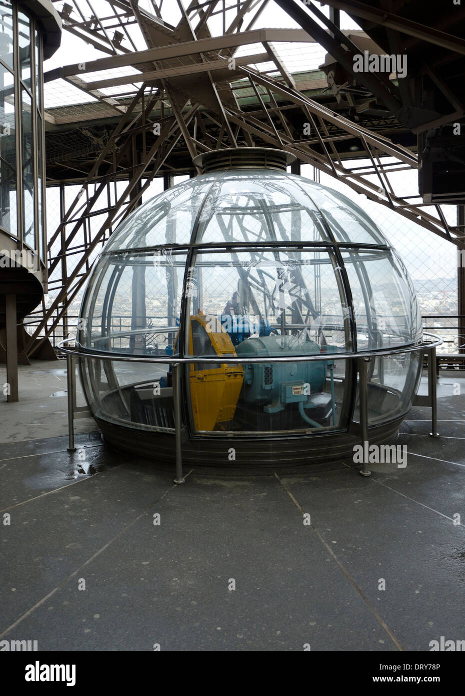 The original Hydraulic pump for the Edoux lifts on display on the Eiffel tower, Paris, France. Stock Photo