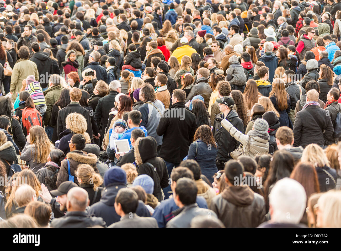 Crowd of people on Trafalgar Square,London,England Stock Photo