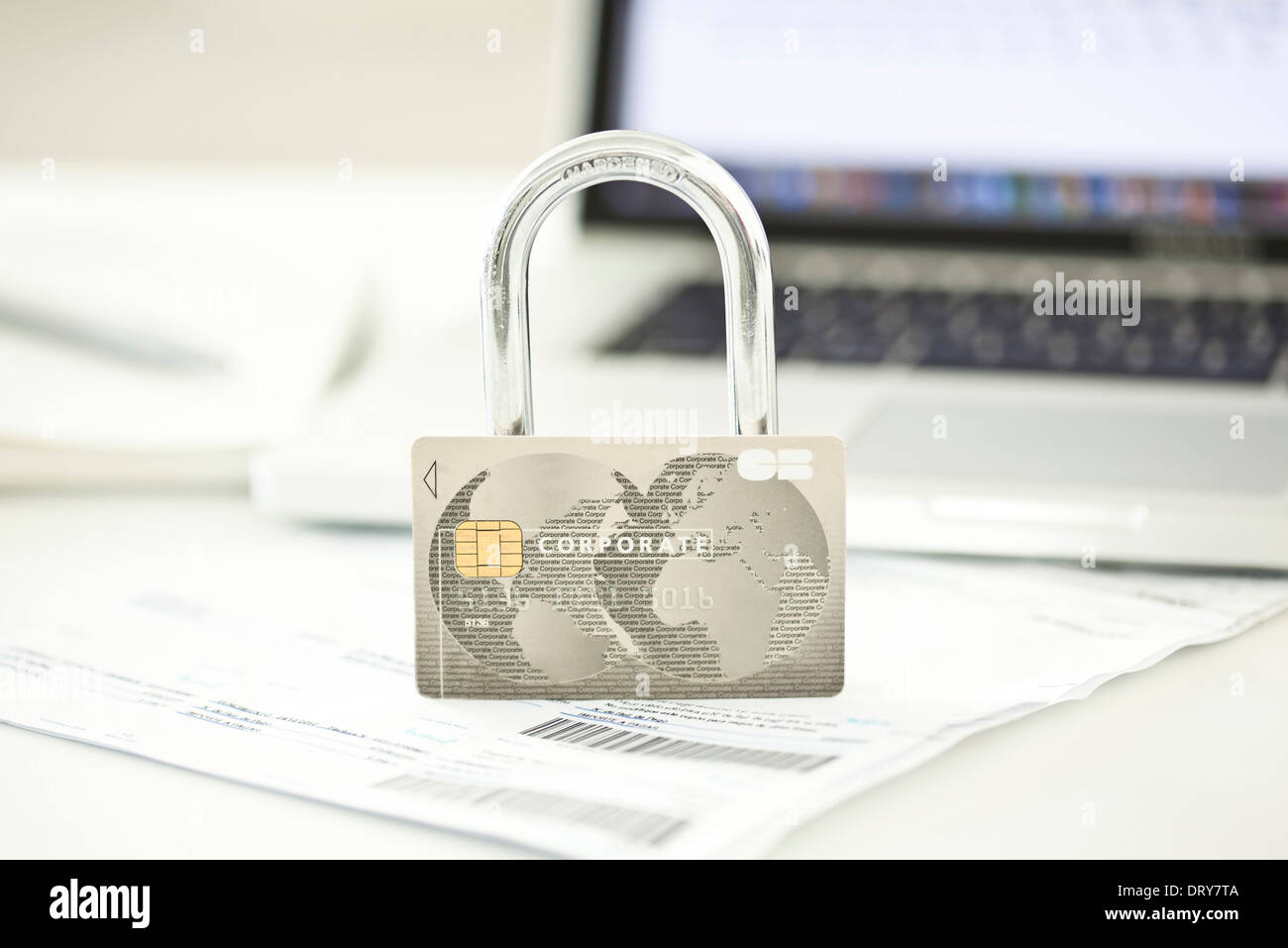 Credit card and lock representing internet security Stock Photo