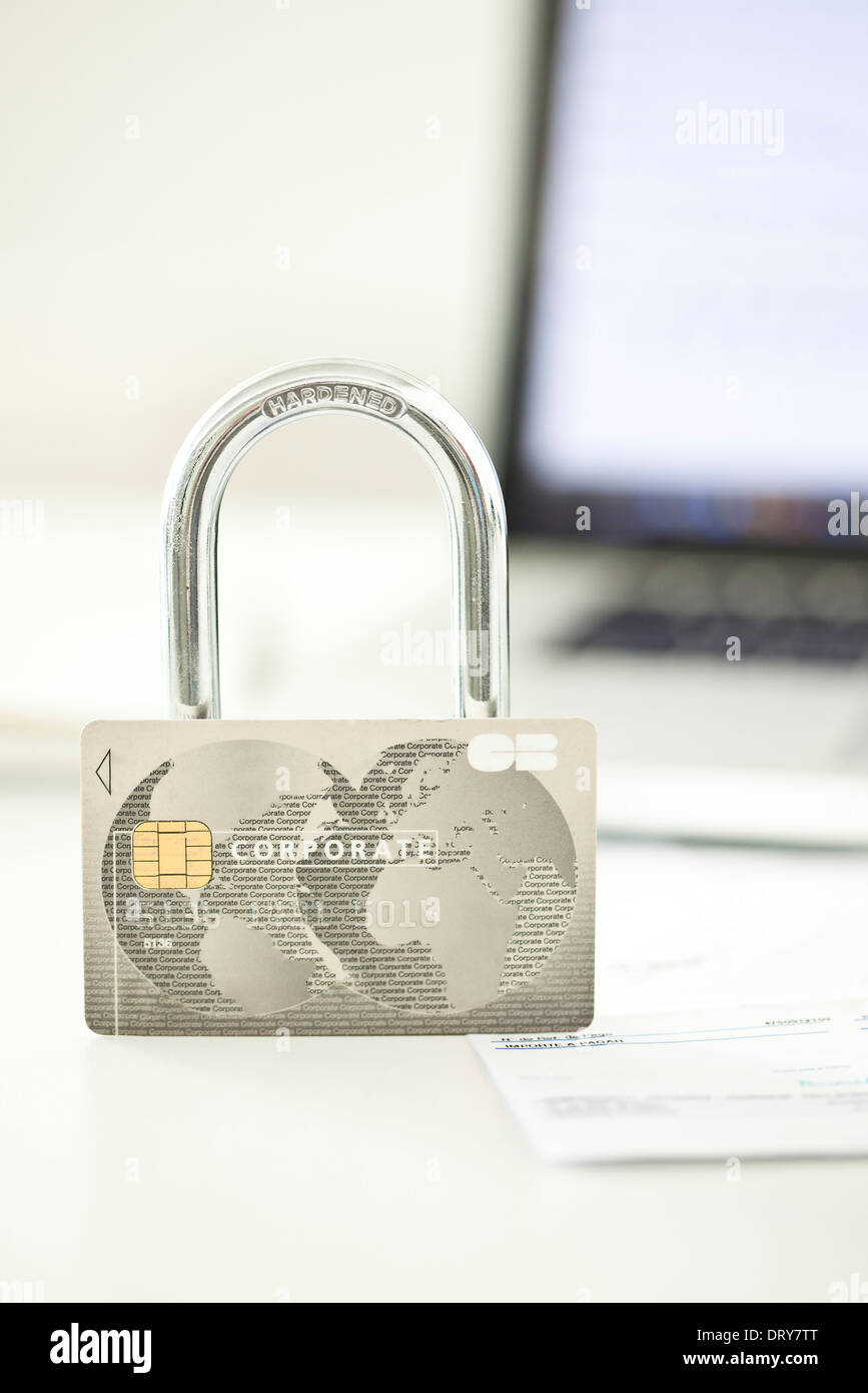 Credit card and lock representing internet security Stock Photo