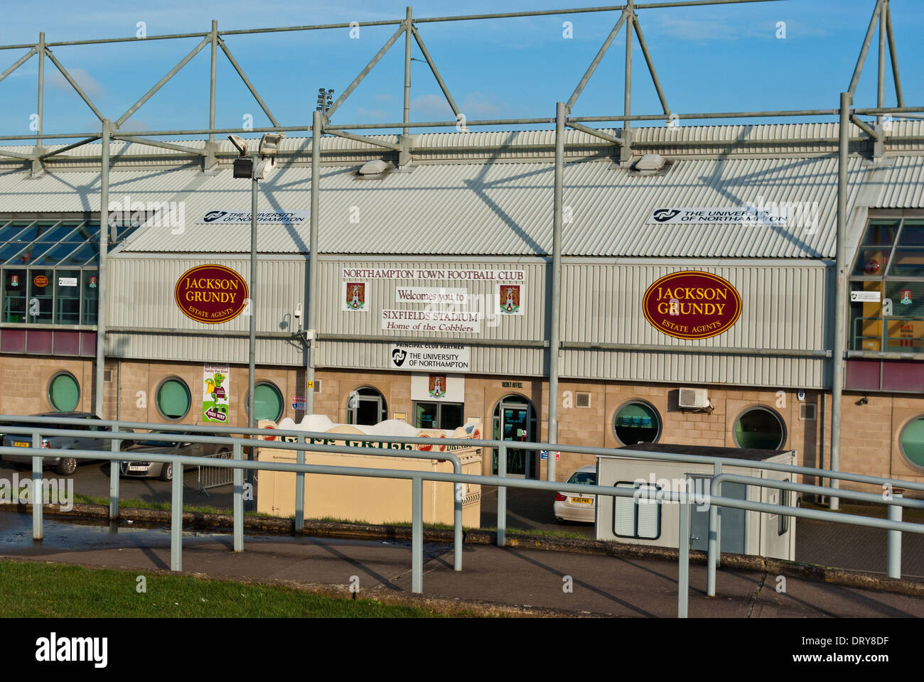 Main entrance to Sixfields Stadium, home of Northampton Town Football Club Stock Photo