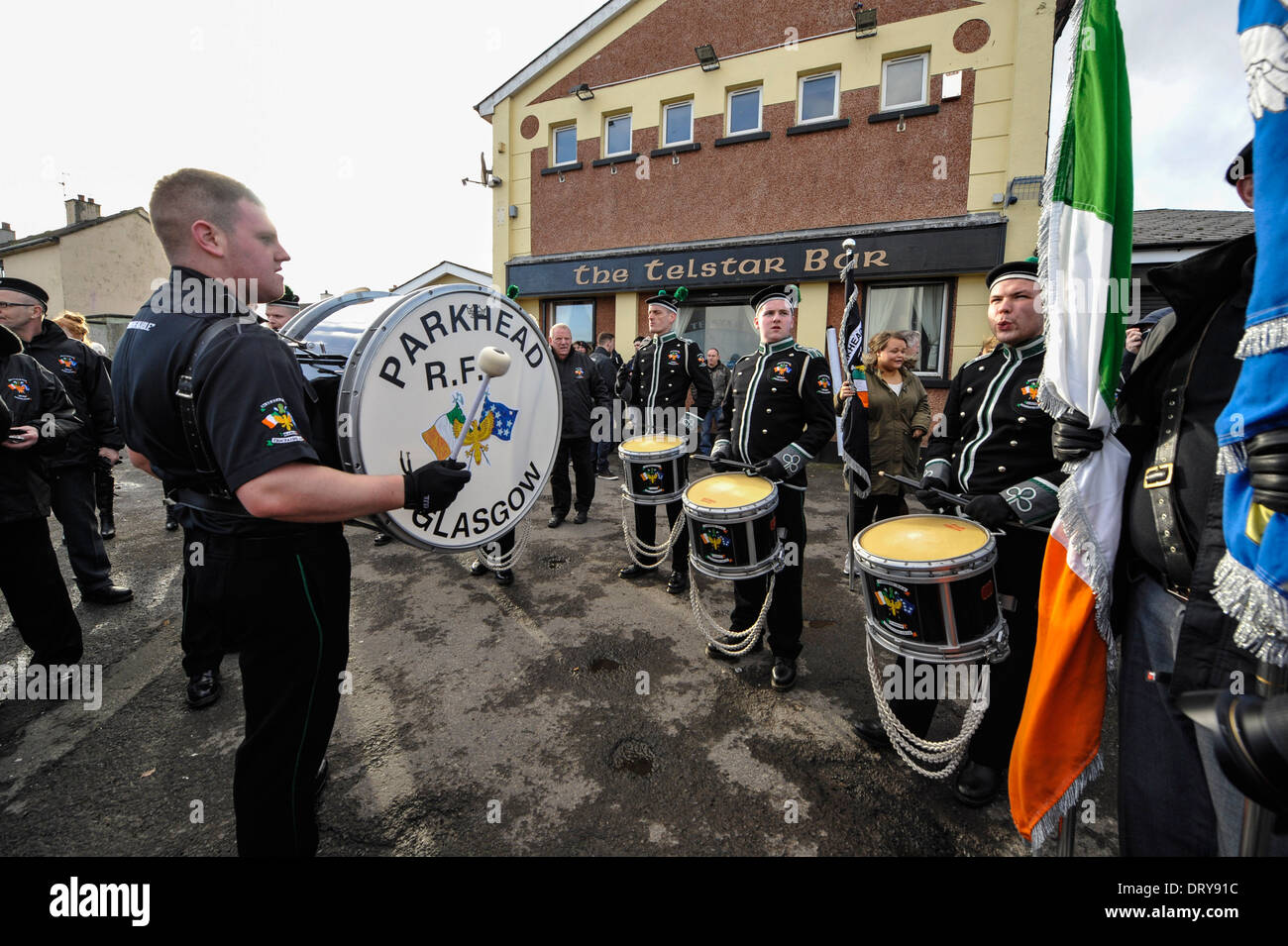 Members of the Parkhead Republican Flute Band, Glasgow, attending the