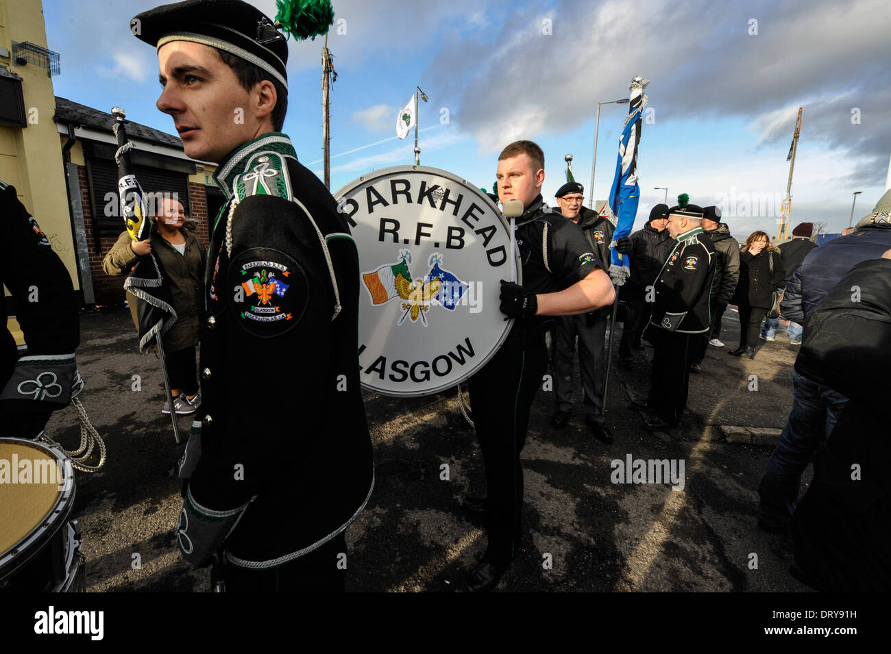 Members of the Parkhead Republican Flute Band, Glasgow, attending the