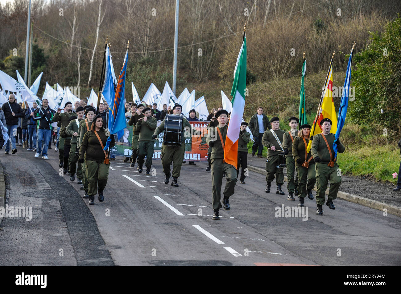 Members of a Republican Flute Band playing at the 42nd anniversary Bloody Sunday march in Derry, Northern Ireland. Stock Photo