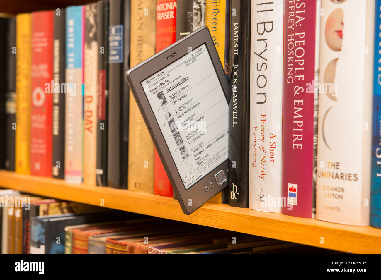 An Amazon Kindle In A Bookshelf Stock Photo 66368287 Alamy