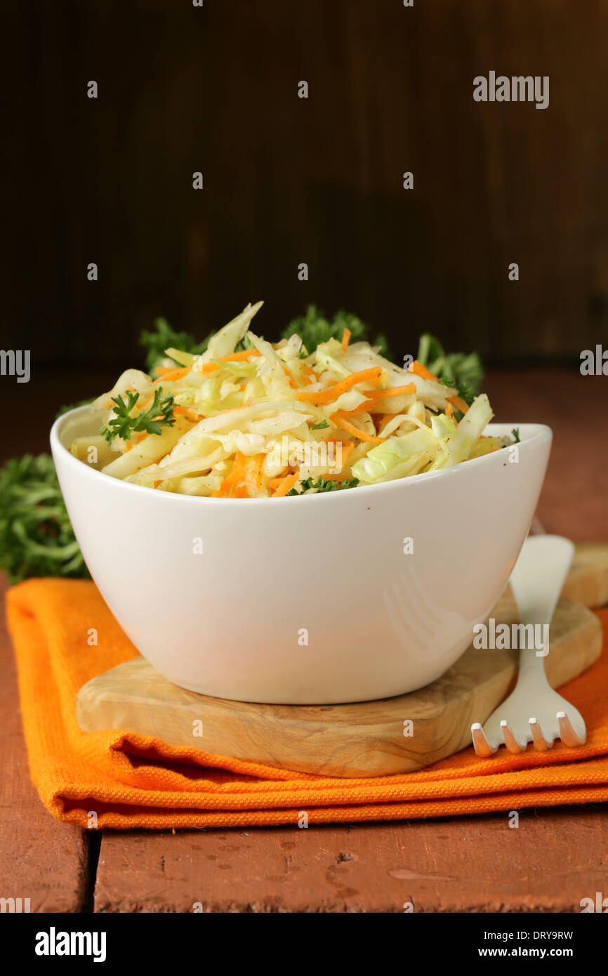 Traditional coleslaw (cabbage salad, carrot and mayonnaise Stock Photo