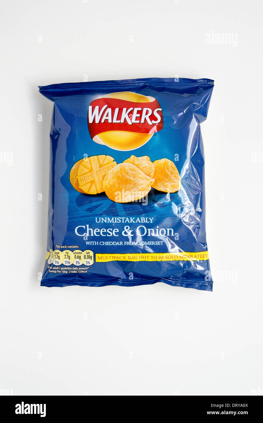 Packet of Walkers cheese and onion crisps on white background Stock Photo -  Alamy