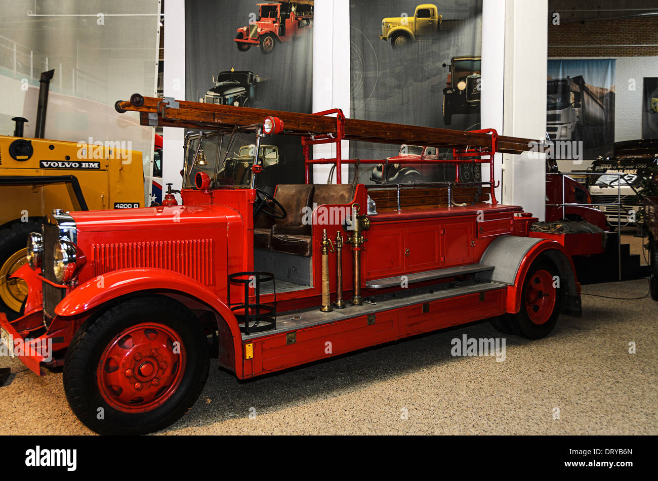 Old fire truck with ladder and fire engine Stock Photo