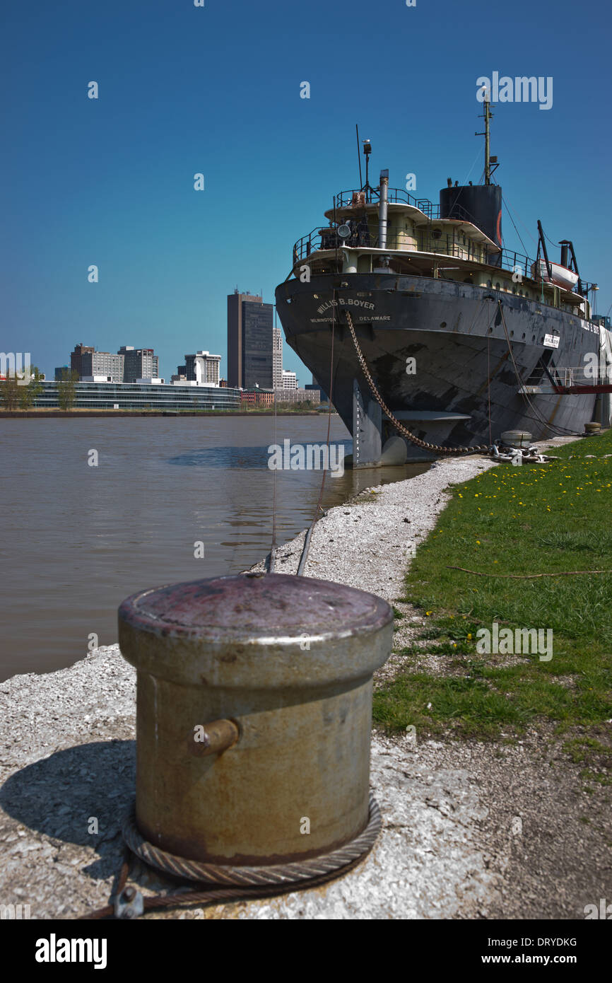 Historic lake freighter museum ship Willis B Boyer on Maumee River in Toledo Ohio USA Stock Photo