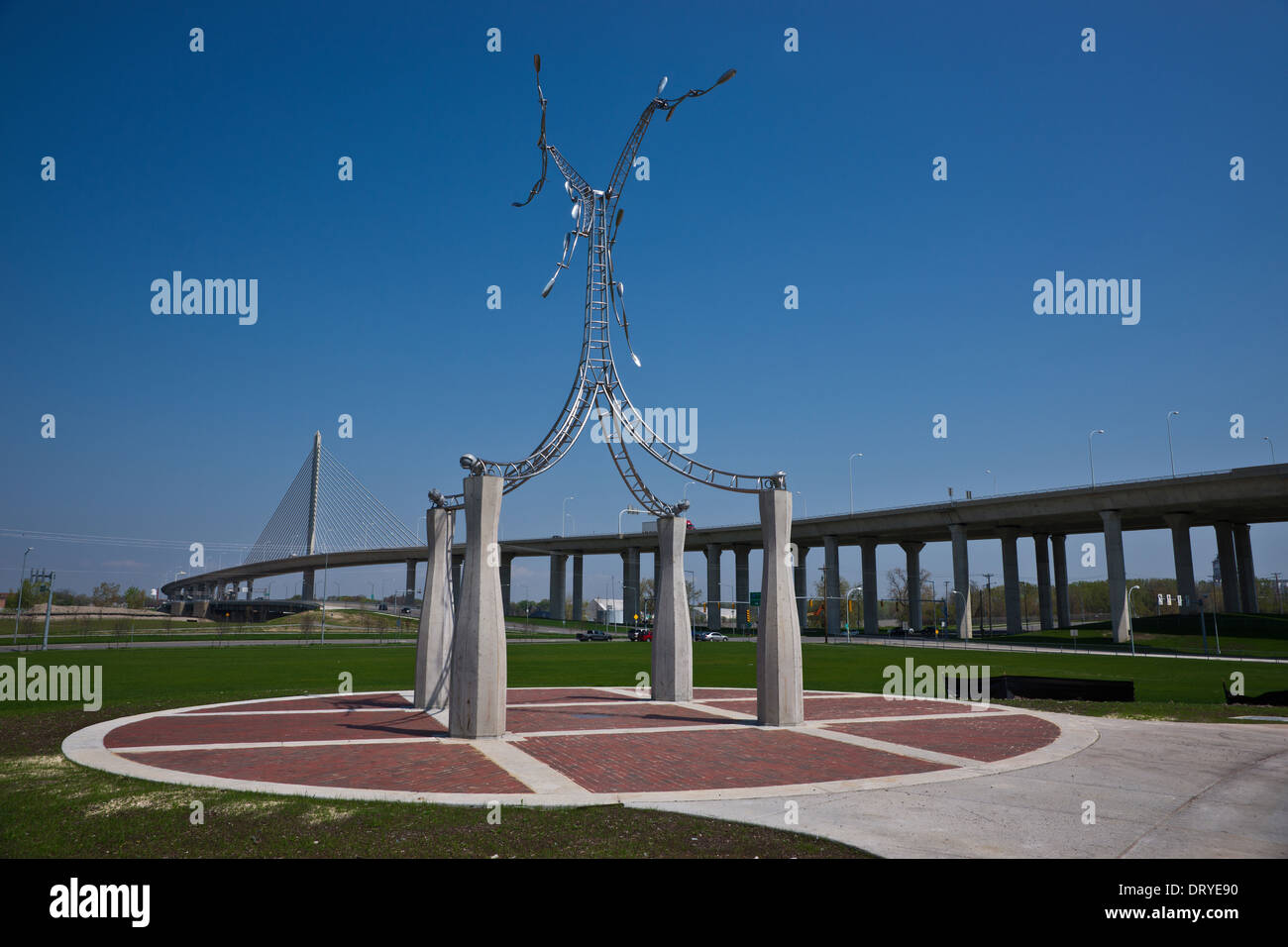 Skyway cable-stayed Bridge and Memorial on Maumee River in Toledo Ohio USA Stock Photo