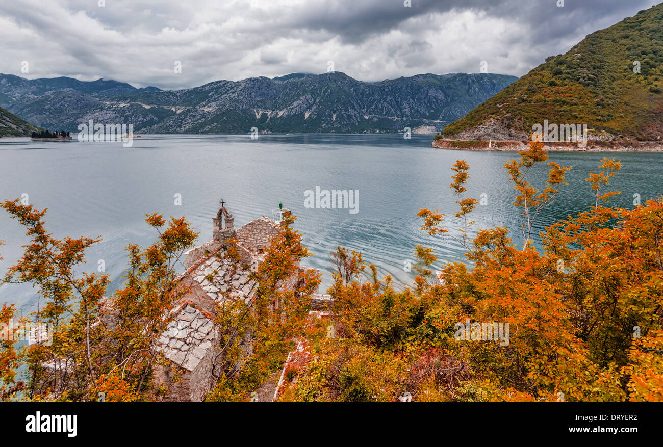 sea and mountains in bad rainy weather Stock Photo