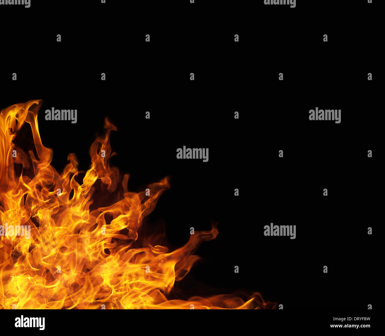 Fire flames on black background Stock Photo - Alamy