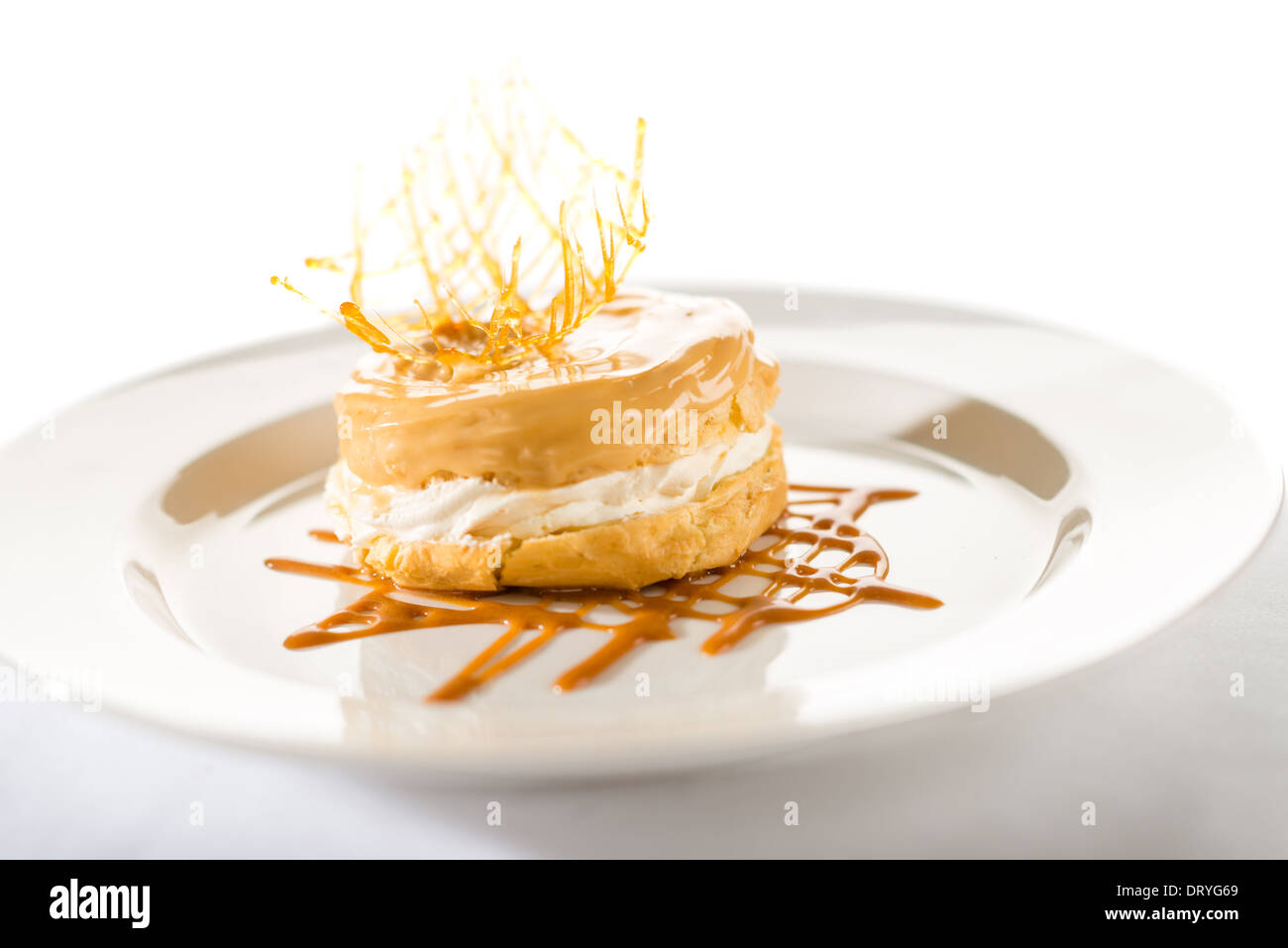 Delicious creamy dessert with caramel topping Stock Photo Alamy