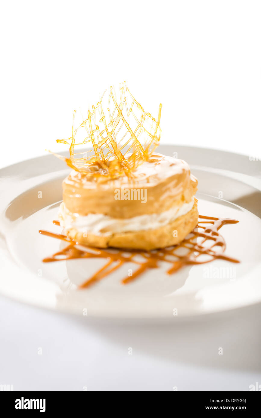 Delicious creamy dessert with caramel topping Stock Photo Alamy