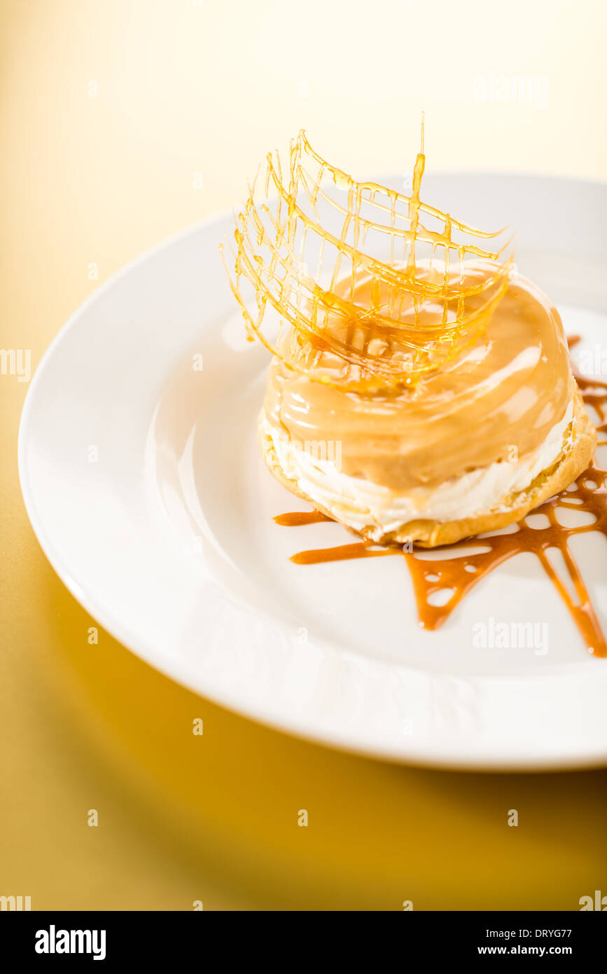 Delicious creamy dessert with caramel topping Stock Photo Alamy