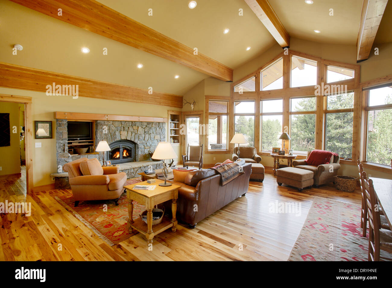 The Interior Of A Modern Log Cabin Depicting Luxury Amid A