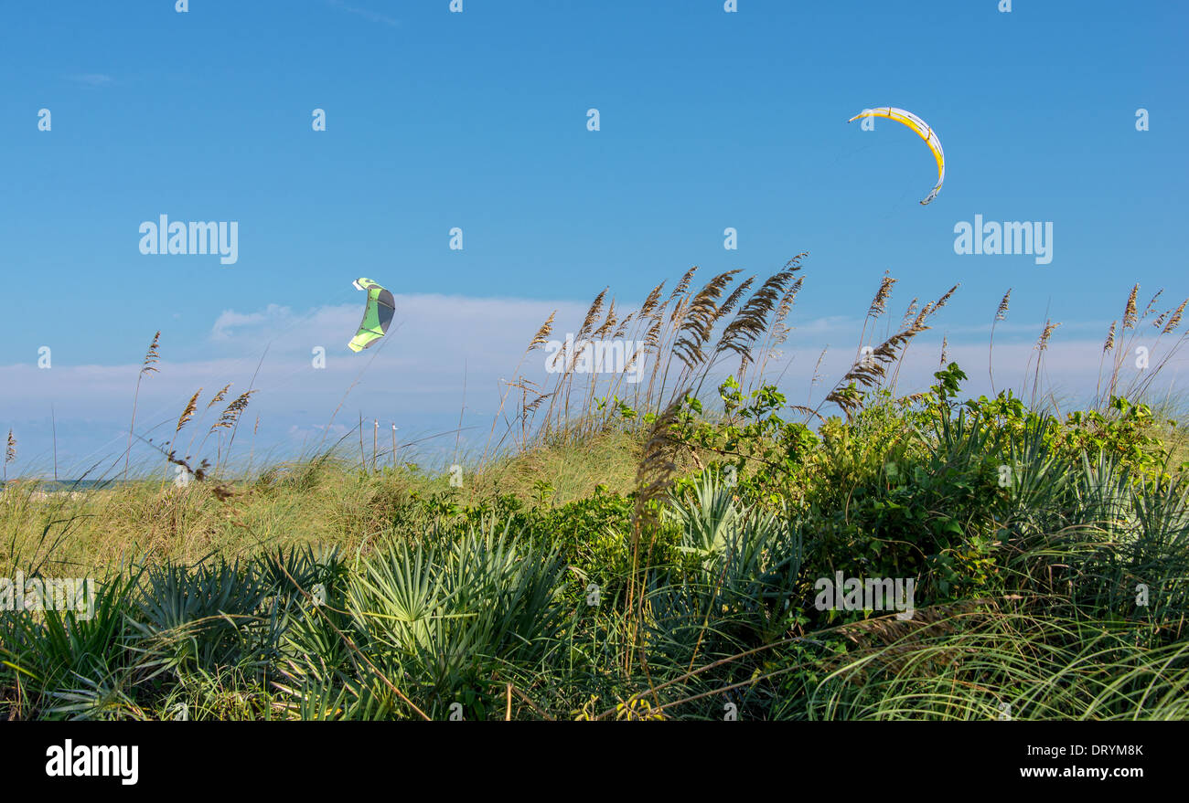 Kite Surfing at the Fort Pierce Inlet in Florida. Stock Photo