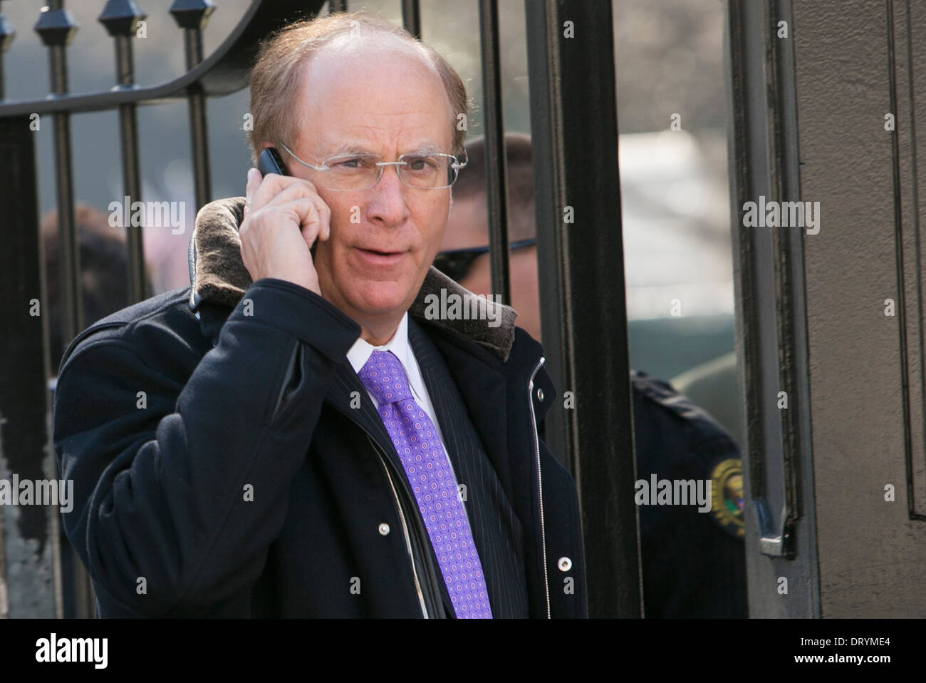 Laurence 'Larry' D. Fink, CEO of BlackRock departs the White House following a meeting with President Barack Obama. Stock Photo