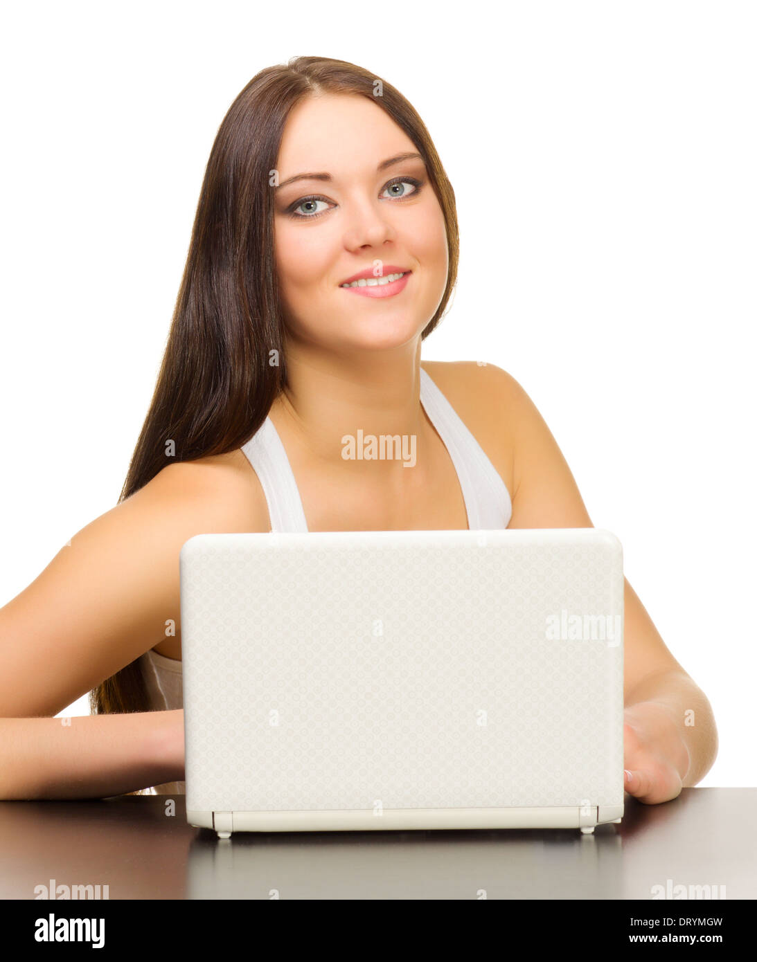 Young girl with laptop isolated Stock Photo - Alamy